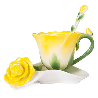 Ceramic Rose Coffee Mug – Elegant Floral Porcelain Cup