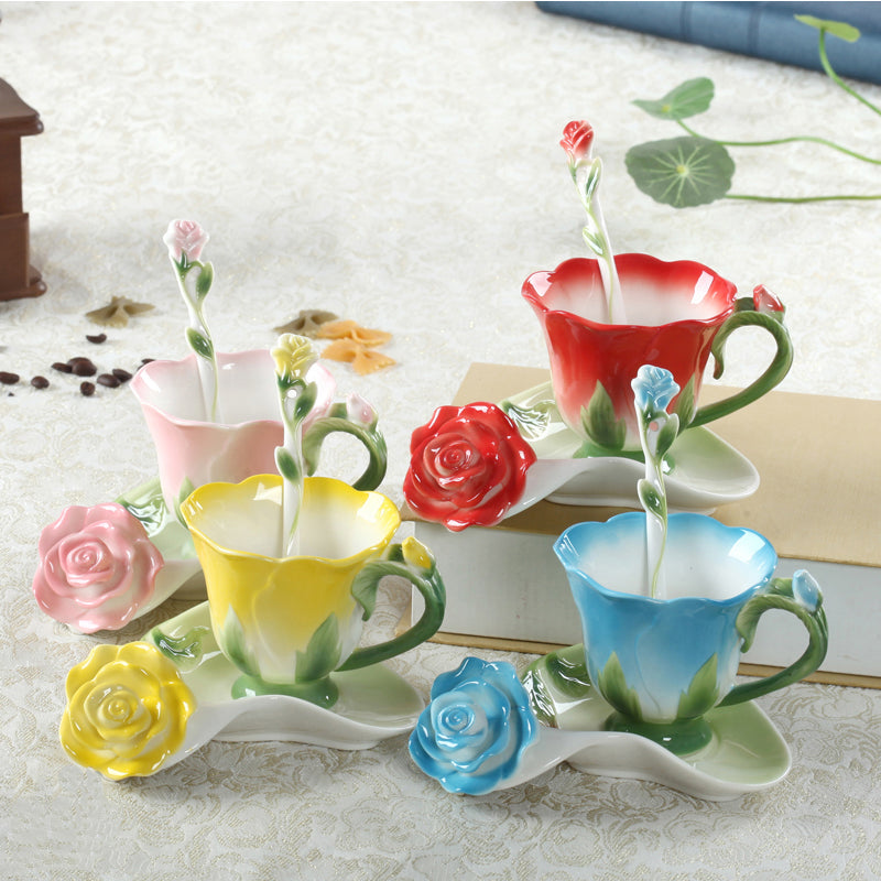 Ceramic Rose Coffee Mug – Elegant Floral Porcelain Cup