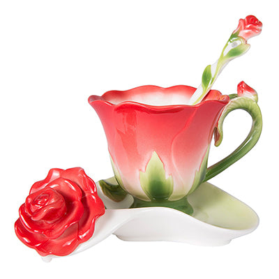 Ceramic Rose Coffee Mug – Elegant Floral Porcelain Cup