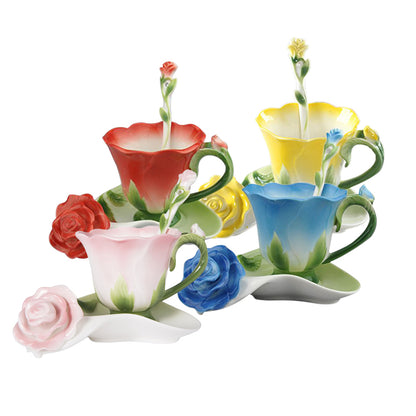 Ceramic Rose Coffee Mug – Elegant Floral Porcelain Cup