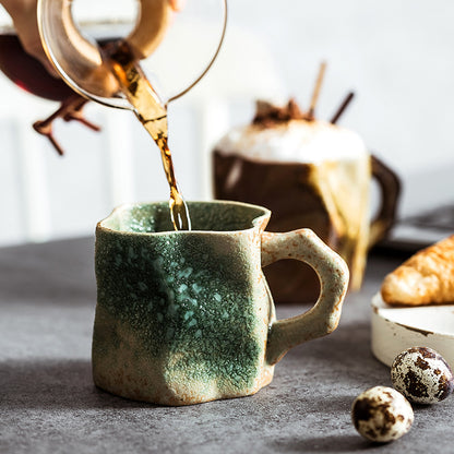 Vintage Irregular Ceramic Coffee Cup with Handle