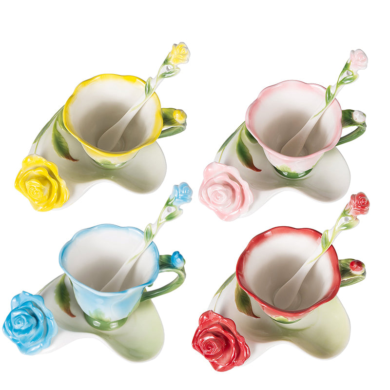 Ceramic Rose Coffee Mug – Elegant Floral Porcelain Cup