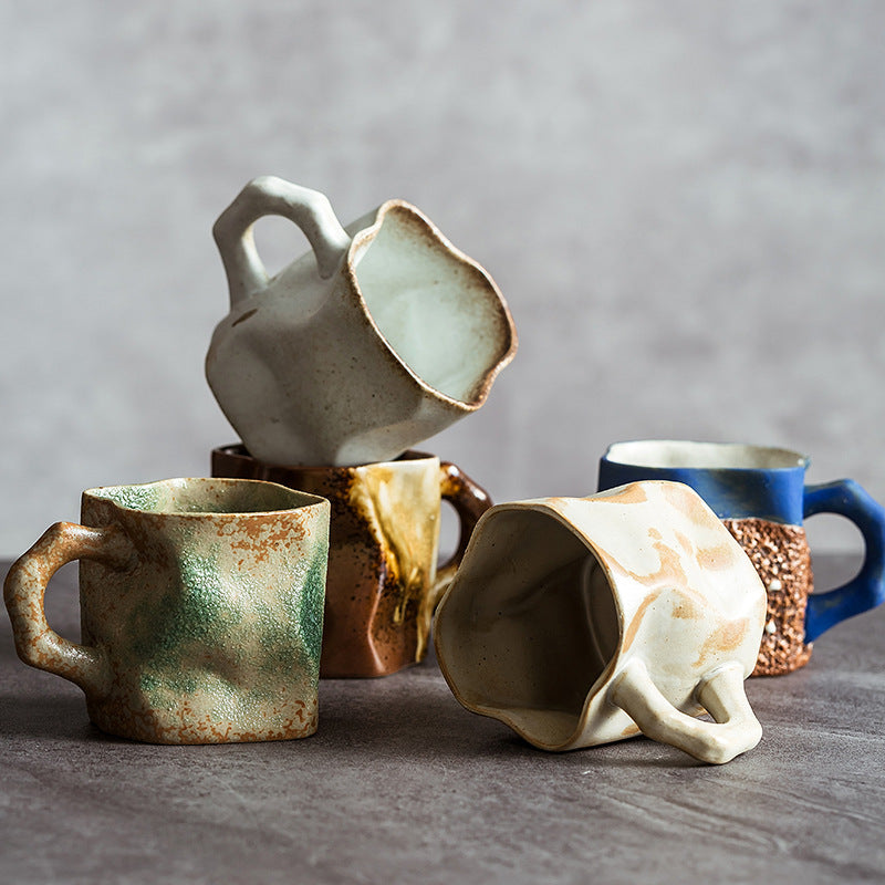 Vintage Irregular Ceramic Coffee Cup with Handle