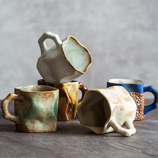 Vintage Irregular Ceramic Coffee Cup with Handle